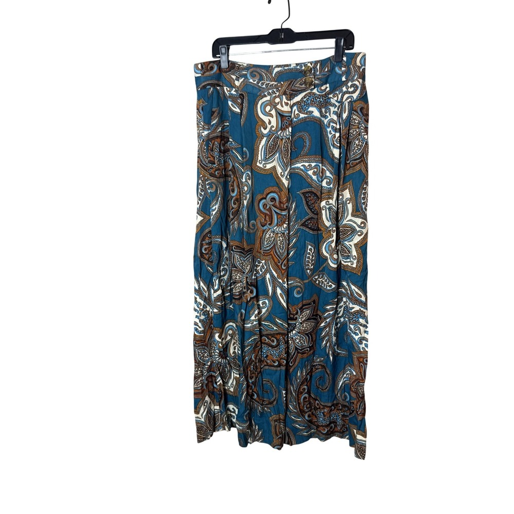 Farm Rio Pants Womens L Multicolor Paisley Wide Leg Pleated Crepe Boho Travel